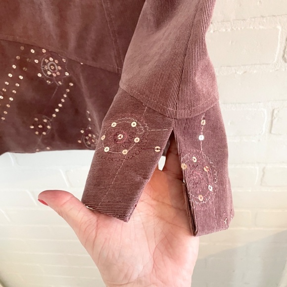 Vintage Y2K A-line Skirt Fairy Micro Corduroy Embroidered Sequin Asymmetrical 16 - Picture 6 of 15